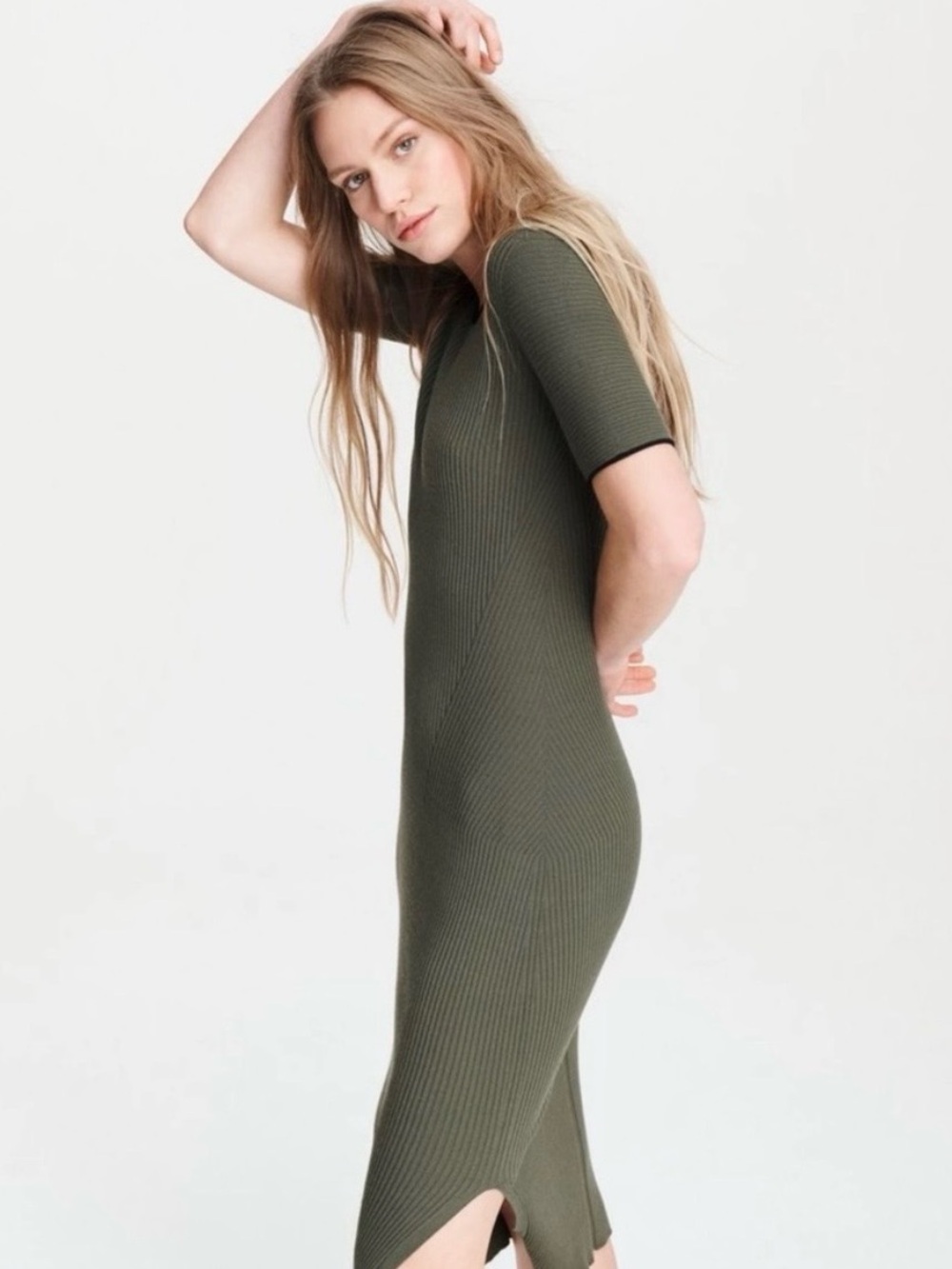 Rag & Bone Kishi Knit Midi Dress in Olive Green